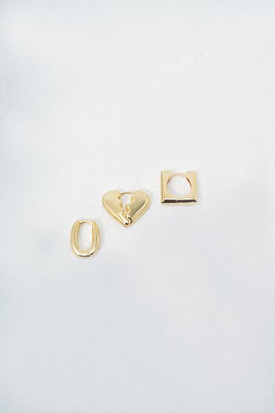 Trend Alaçatı Stili Women's Gold Heart Detailed 3 Piece Earrings Alc-X14045