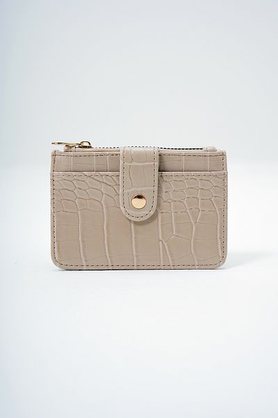 Trend Alaçatı Stili Women's Beige Faux Leather Coin Compartment Croco Pattern Medium Size Card Holder Alc-X14077