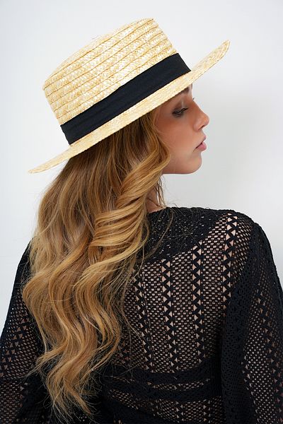 Trend Alaçatı Stili Women's Light Beige Stripe Detailed Straw Hat Alc-X14161