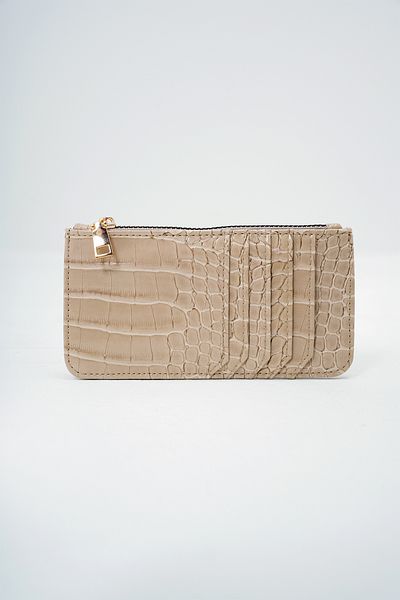 Trend Alaçatı Stili Women's Beige Faux Leather Zippered Coin Compartment Croco Pattern Thin Card Holder Alc-X14078
