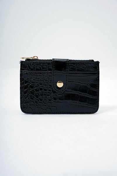 Trend Alaçatı Stili Women's Black Faux Leather Coin Compartment Croco Pattern Medium Size Card Holder Alc-X14077