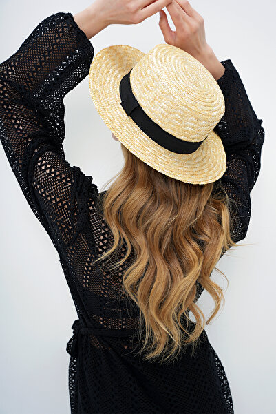 Trend Alaçatı Stili Női világos bézs csíkos részletes szalmakalap ALC-X14161