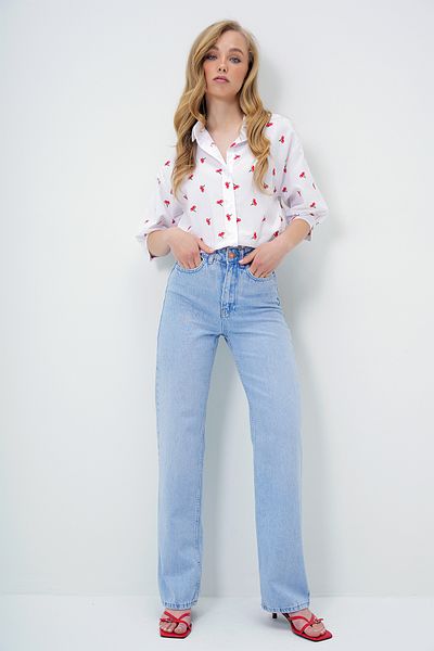 Trend Alaçatı Stili Hellblaue Palazzo-Jeanshose mit hoher Taille für Damen ALC-X13307