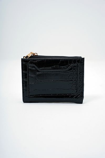 Trend Alaçatı Stili Women's Black Faux Leather Croco Pattern Wallet Card Holder with Paper and Coin Compartments Alc-X14082