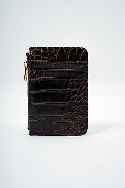 Trend Alaçatı Stili Women's Bitter Brown Faux Leather Coin Compartment Croco Pattern Medium Size Card Holder Alc-X14077