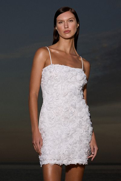Trendyol Collection White 3D Rose Applique Detailed Wedding/Marriage Elegant Evening Dress TPRSS25EL00018