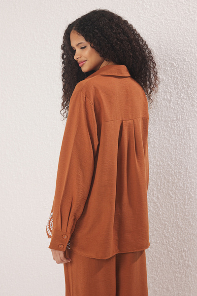 Trendyol Collection Tile Naklish Detailed Elastic Waist Straight Cut Pants Twoss25Pl00080