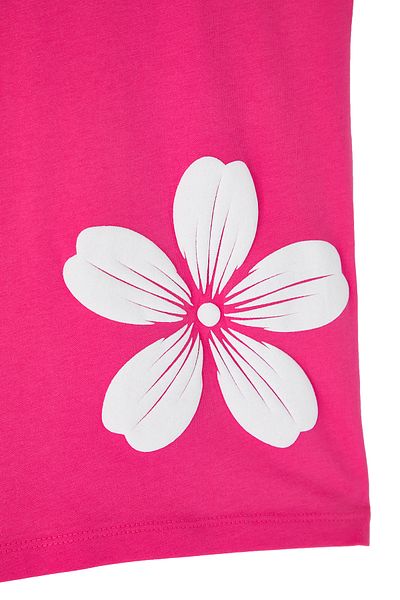 TRENDYOLKIDS Fuchsia-Ecru Mädchen-T-Shirt aus 100 % Baumwolle mit Blumenmuster, kurzärmelig, gestrickt TKDSS25TS00109