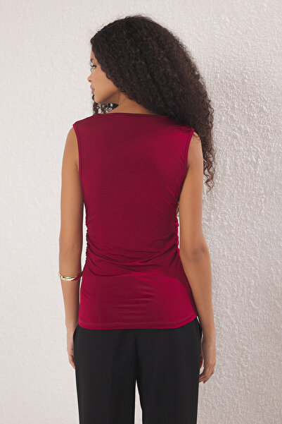 Trendyol Collection Burgundy Collar Consumer Cut Out Detail Knitted Blouse with Accessories