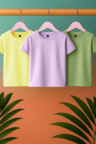TRENDYOLKIDS Lilac-Yellow-Mint 3-Pack Girl's 100% Cotton Basic Short Sleeve Knitted T-Shirt Tkdss25Ts00023