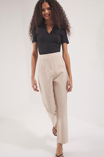 Trendyol Collection Beige Cigarette Molded Pensli High Waist Ankle Length Woven Fabric Pants Twoss25Pl00111