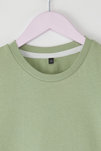 TRENDYOLKIDS Tricou tricotat de bază cu mânecă scurtă pentru fete, 100% bumbac, 3 piese, liliac-galben-mentă TKDSS25TS00023