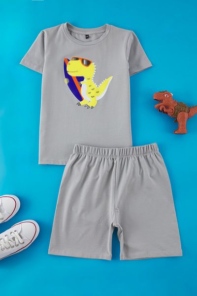 TRENDYOLKIDS Grau-Gelb 4 Stück Jungen 100% Baumwolle Tier bedruckte Pyjamas Set TKDSS25PT00018