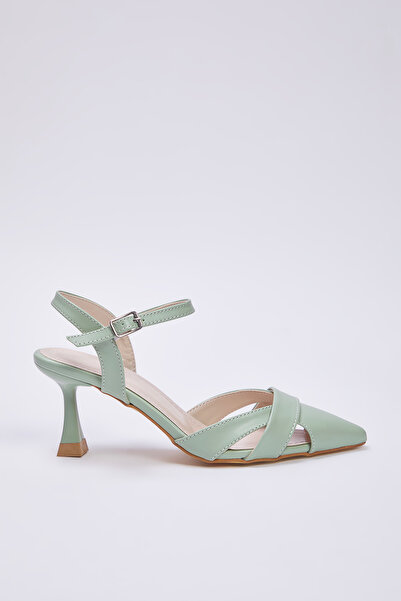 TRENDYOL SHOES Mint Cut Out Detailní špičaté dámské klasické boty na podpatku TAKSS25TO00029