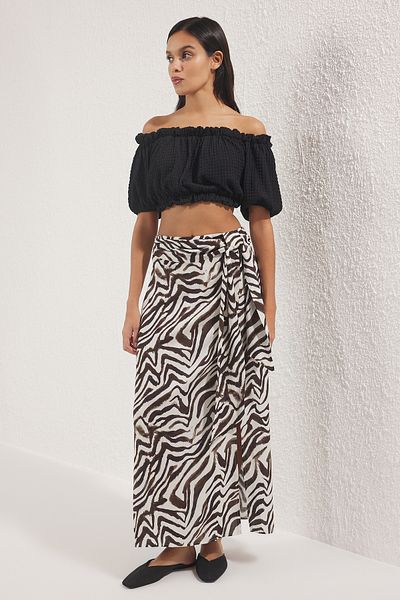 Trendyol Collection Καφέ μακριά φούστα βισκόζης με σχίσιμο ζέβρα TWOSS25ET00179