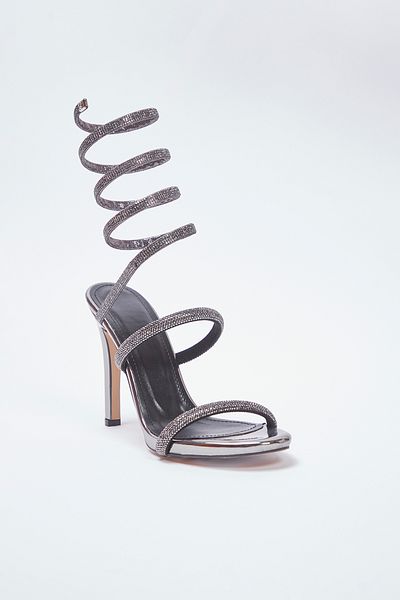 TRENDYOL SHOES Anthrazitfarbenes, knöchelbetontes Abendkleid mit Steinabsatz für Damen, Sandalen mit Absatz TAKSS25TO00085
