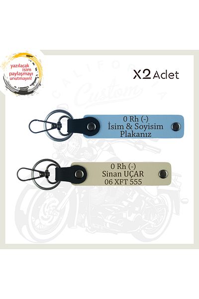 Miaju Sky Blue-S Coffee with Nameplate in Biker Style and 0 Rh (-) Blood Group Lettering Set of 2 Keychains