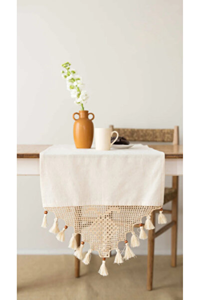 RH Rosehan Rosehan Triangle Lacy Organic Raw Linen Runner 40 X 150 cm