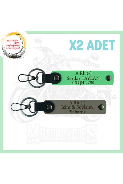miawiki Safe Driving 2-Keychain with Biker Friends, Name Plate and a - Blood Type Written, Ash Grey-F Green