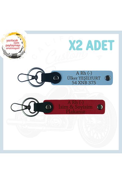 Miaju Red-Sky Blue, Exclusive for Biker Style, Motorcyclist Set of 2 Keychains with Nameplate and Lettering a - Blood Type
