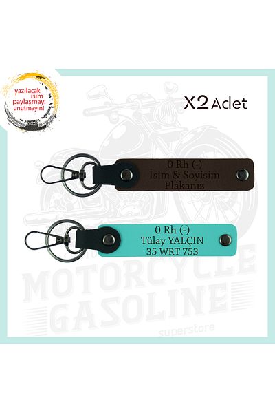 miawiki Motor Sevene Special, Set of 2 Keychains with Name Plate and 0 Rh (-) Blood Group Written, Dark Brown-Turquoise