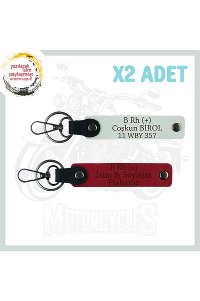 miawiki Motorcycle Lovers, Emergency Keychain with Name Plate and B Rh (+) Blood Type Written, Red-White