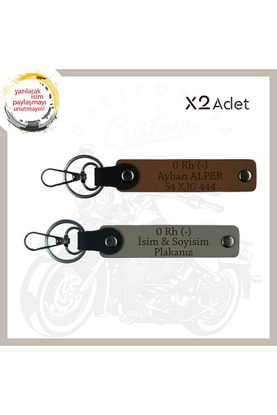 miawiki Set of 2 Keychains with Motor Severlere, Name Plate and 0 Rh (-) Blood Group Written, Ash Grey-Light Brown
