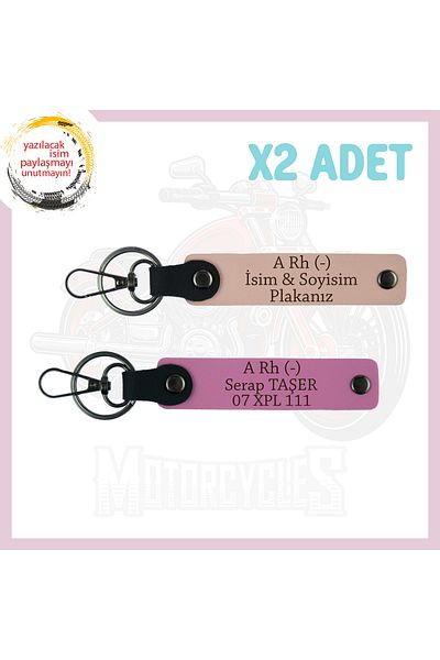 miawiki Custom for Bikers, Gift with Name Plate and a Rh (-) Blood Type Written 2 Keychain, Yavruağzı-Pink