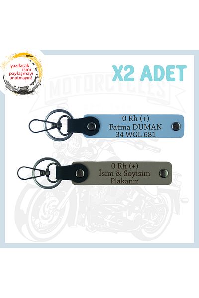 miawiki Set of 2 Keychains with Name Plate and 0 Rh (+) Blood Group Written for Motorcycle Lovers, Ash Grey-Sky Blue