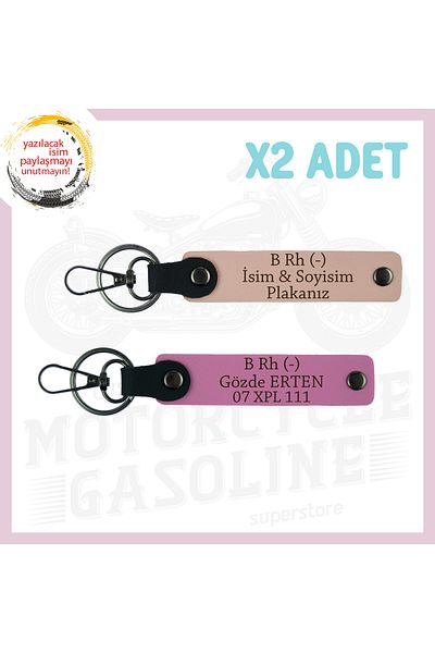 miawiki Custom for Bikers, Gift with Name Plate and B Rh (-) Blood Type Written 2 Keychain, Yavruağzı-Pink
