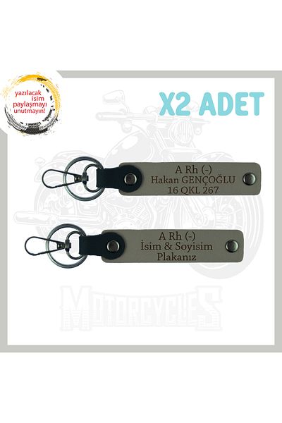 Miaju Ash Gray, Motorcycler Specific, 2-Piece Keychain with Nameplate and a Rh (-) Blood Type Lettering for Safety