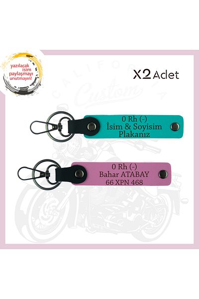 miawiki Name Plate and 0 Rh (-) Blood Group Written, Biker Keychain Suit, Dark Turquoise-Pink, Drivers