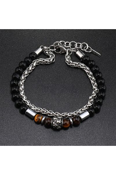 AKSESUARIM Men's Onyx Tiger Eye and Hematite Bracelet
