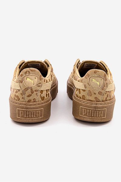 Puma Women Basket Platform Leopard Sportwear Shoes, Tan