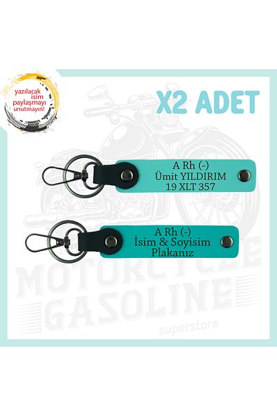 miawiki Motorcycle Lovers, 2-Piece Keychain Set with Name Plate and a (Rh) - Blood Type Written, K Turquoise-Turquoise