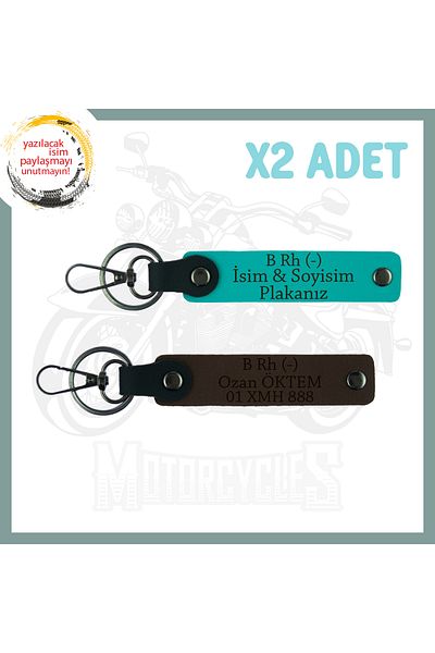 miawiki Special Name Plate B for Motorcycle Enthusiasts - Special 2-Piece Keychain with Blood Type Written, , K. Turquoise-K. Brown