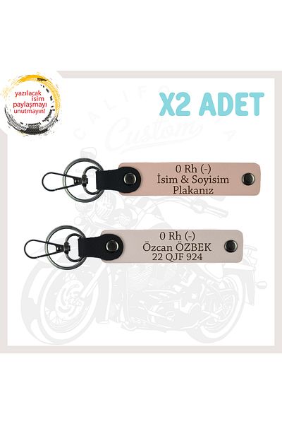 miawiki Special for Speed ​​Lovers, Set of 2 Keychains with Name Plate and 0 Rh (-) Blood Group Written, Yavruağzı-Pudra