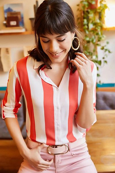 bacc Women's Red Thick Striped Long Sleeve Shirt Bcbsk-25700-K5149