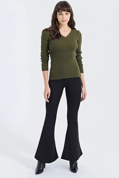 bacc Women's Khaki V-Neck Sweater Bcbsk-25700-Hz9072