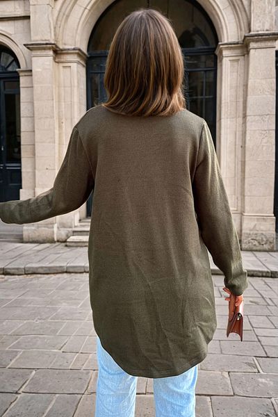 bacc Women's Khaki Shawl Collar Asymmetrical Cut Buttoned Loose Cardigan Bcbsk-25700-3328
