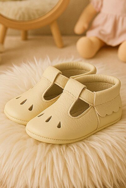 hapshoe Bubbles Hakiki Deri Bej Lastikli Bebek Patik