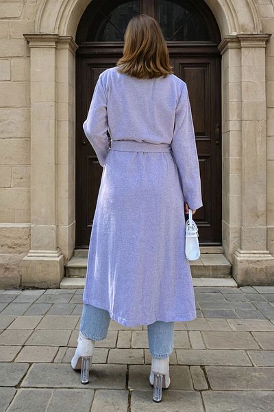 bacc Women's Lilac Jacket Collar Belted Pocket Cashmere Coat Bcbsk-25700-3310