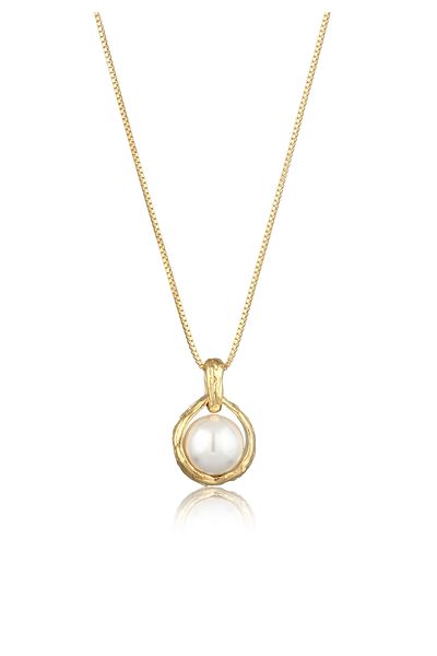 ELLI Halskette Kette mit Anhänger Damen Venezianerkette Muschelkernperle weiß 925 Sterling Silber 50 cm