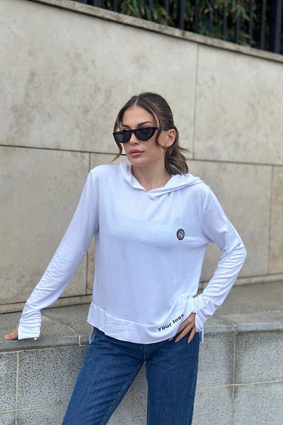 bacc Γυναικεία λευκή μαλακή μπλούζα με κουκούλα Bcbsk-25700-3172