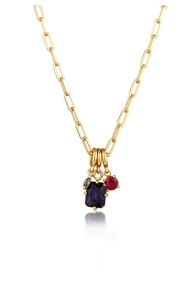 ELLI Halskette Halskette mit Stein Damen Quadrat Anhänger Gliederkette Turmalin Saphir Dunkelblau Rubin Rot