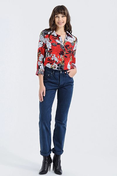 bacc Women's Red Long Sleeve Buttoned Oversize Shirt Bcbsk-25700-2711