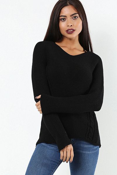 bacc Pulover de tricotaj cu textura moale pentru femei, negru, confortabil, Bcbsk-25700-34kesyr71010
