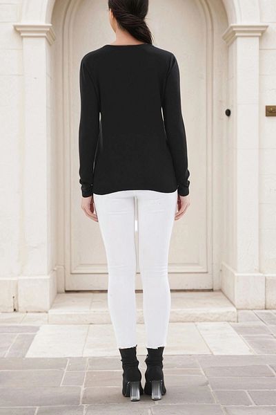 bacc Women's Black Crew Neck Long Sleeve Basic Blouse Bcbsk-25700-K5559