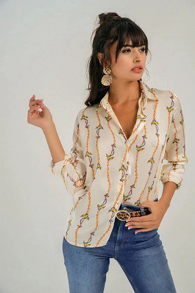 bacc Women's White Patterned Casual Shirt Bcbsk-25700-T4010-1350