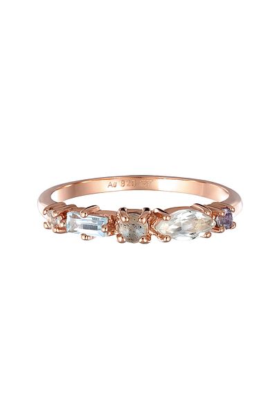 ELLI Ring Damen Memoire Classic mit Topas, Mondstein und Amethyst in 925 Sterling Silber vergoldet